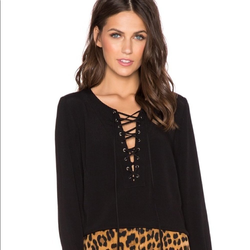 NEW Bardot Lace Up Long Sleeve Hendrix Black Top Small
